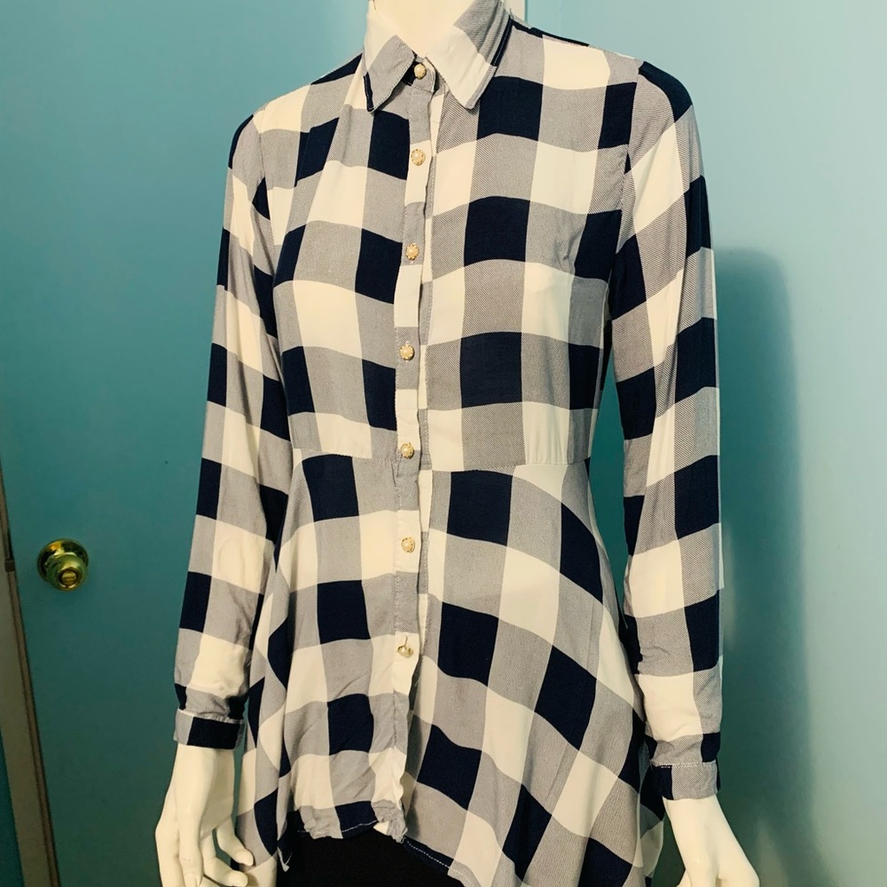Chic Navy and White Asymmetrical Shirt